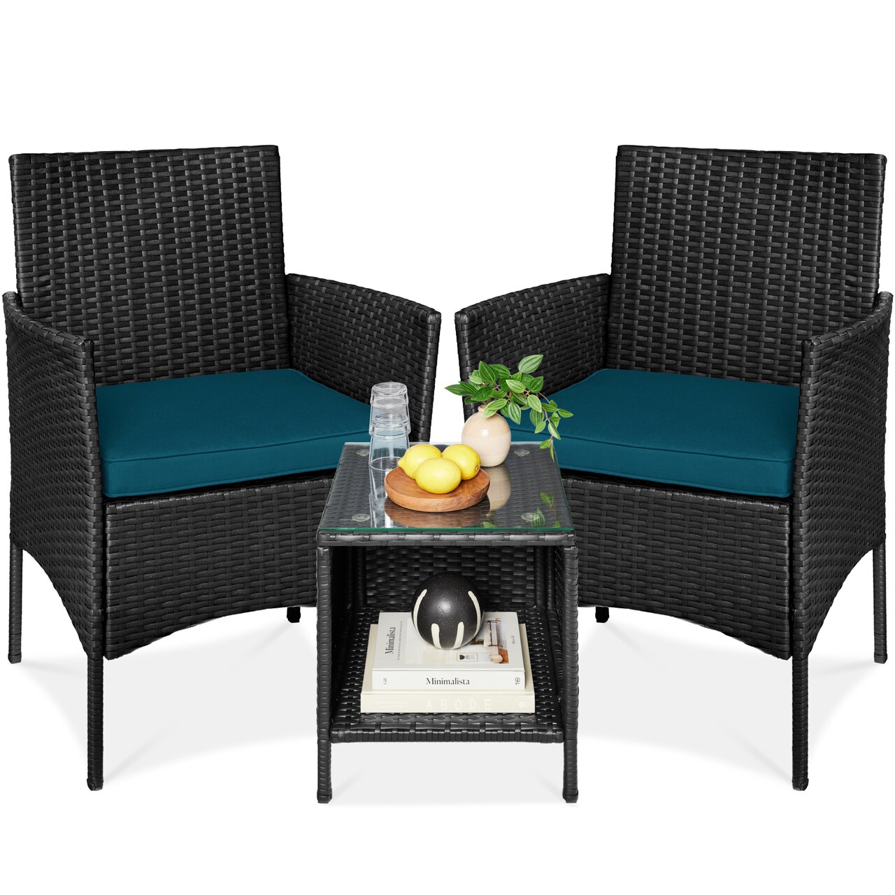 Best Choice Products 3-Piece Outdoor Wicker Conversation Patio Bistro Set, w/ 2 Chairs, Table